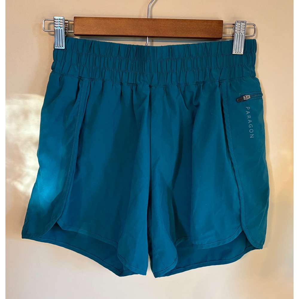 Paragon Fitwear Womens Teal Smocked Waistband Athletic Running Shorts Small
